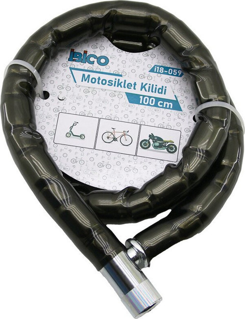 İ18-059 Motor ve Bisiklet Kilit 22mm X 100cm Çelik Metal Kafa Siyah Kılıf Tüp Anahtarlı