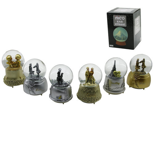 İ12-077 Kar Küresi Cam RENKLİ 10cm Pilli Desen Işıklı Müzikli Büyük Boy