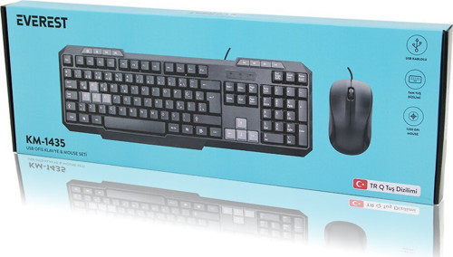 KM-1435 Klavye ve Mouse 1200DPI Mouse Q Klavye USB Kablolu Set