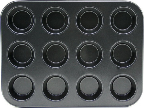 İ22-376 Muffin ve Kek Kalıp 12 Gözlü Metal Siyah Düz