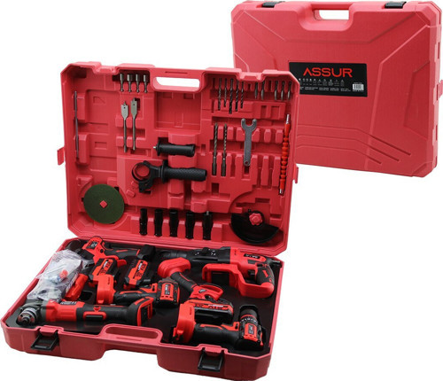 Assur ASR-1268 Plastik Çantal Şarjlı 21V 6 Adet Hilti Bağ Makası Somun Sökme Spral Taşlama
