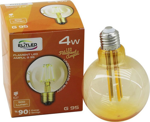 G-95 Lamba 4W 2200K 400LUMEN E27 Gold Color LED Filament Rustik Ampul Kırılmaz Gövde