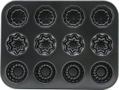 İ22-378 Muffin ve Kek Kalıp 12 Gözlü Metal Siyah Şekilli