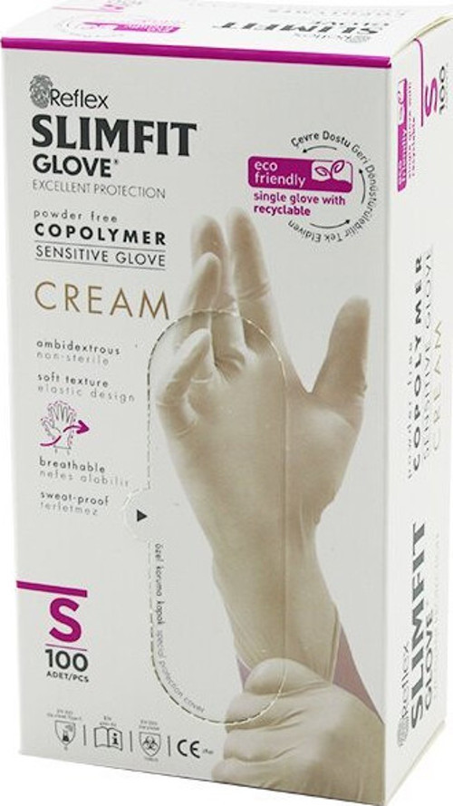 Reflex Slimfit Glove KOD-030 Muayene Eldiven 100'LU Krem Pudrasız