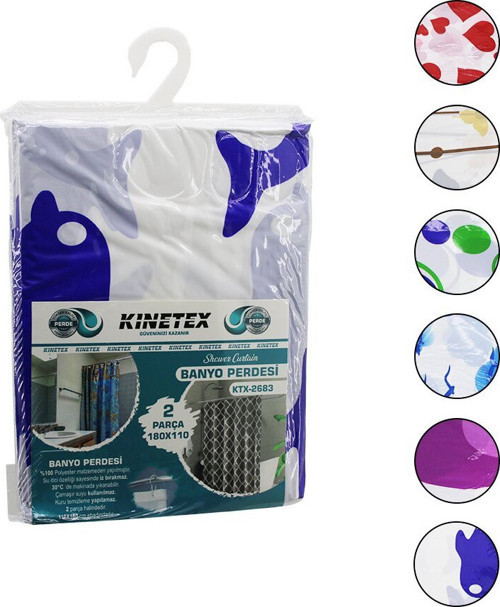 Knitex Kinetex KTX-2683 Polyester Banyo Perdesi 2 Adet X 180x110cm 12 Halkalı Çif Kanat