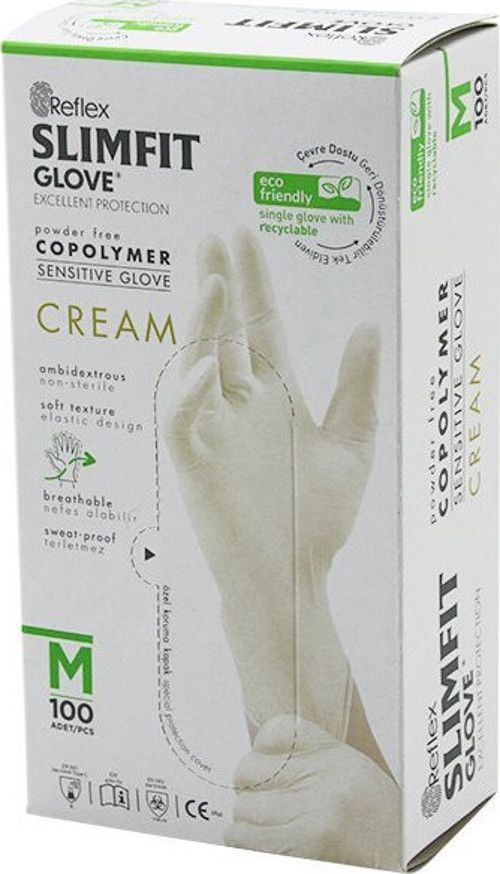 Reflex Slimfit Glove KOD-029 Muayene Eldiven 100'LU Krem Pudrasız