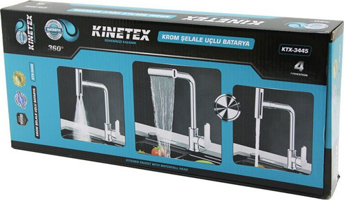 Knitex Kinetex KTX-3445 Uzun Kuğu Batarya 4 Fonksiyonlu 360° Oynar Başlık Krom Geniş Şelale