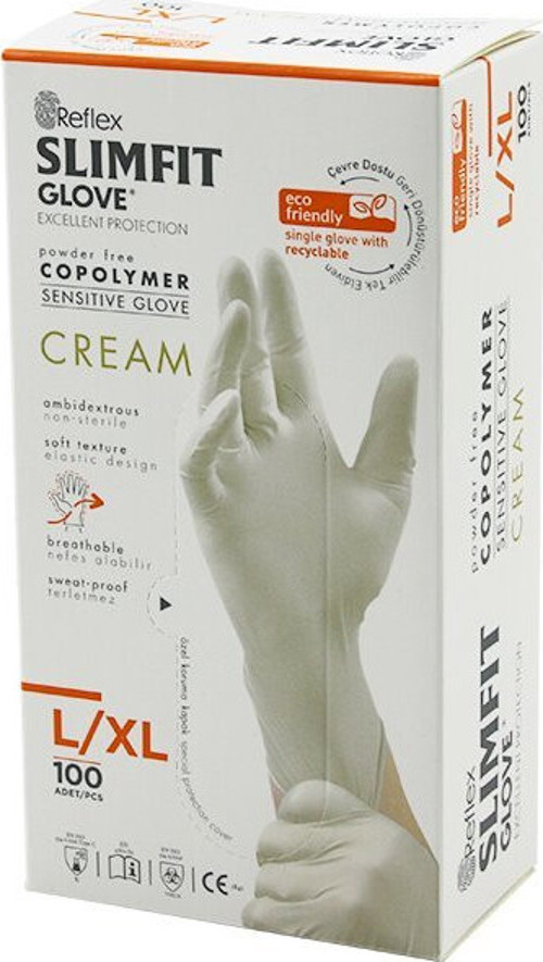 Reflex Slimfit Glove KOD-028 Muayene Eldiven 100'LU L-Xl Krem Pudrasız