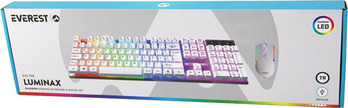 Luminax KM-198 Oyuncu Klavye ve Mouse Set USB Kablolu Beyaz Gökkuşağı Işıklı