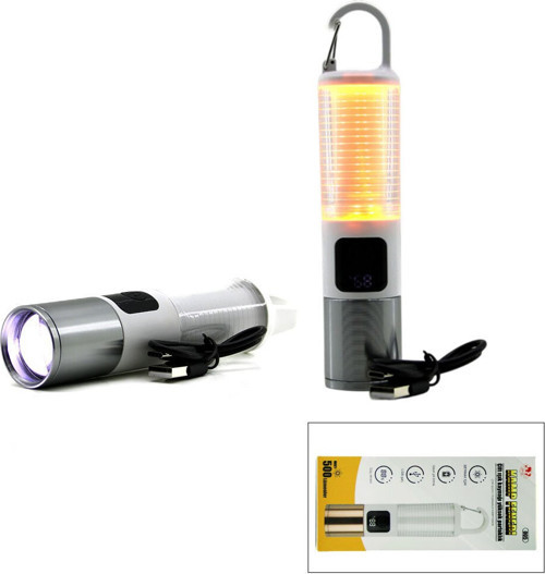 -005 El Feneri 2İN1 6 Fonksiyon Işık Doğal Kamp Zoom Renkli Çok Amaçlı USB Şarjlı Askı Mandalı