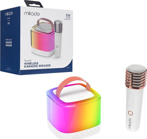 MD-16BT Karaoke Wireless Hoparlör ve Speaker 5W Beyaz Işıklı Tf Card Mikrofonlu USB Şarjlı