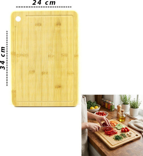 İ22-396 Kesim Panosu ve Kesme Tahtası 24x34x1.8cm Ahşap Bambu