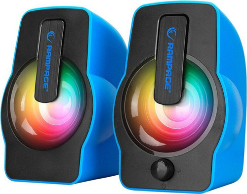 Rampage Falsetto RMS-G7 Hoparlör Speakaer Set 2.0 Multimedya ve 6W 1+1 Mavi USB Kablo RGB Işıklı