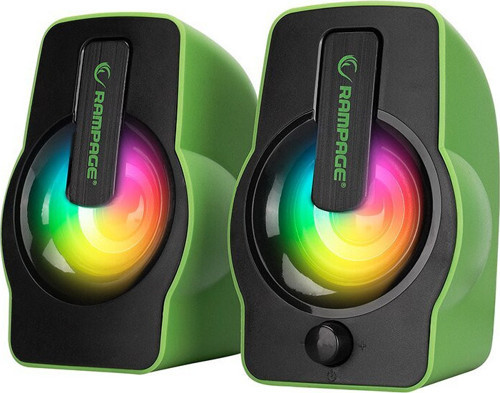 Rampage Falsetto RMS-G7 Hoparlör Speakaer Set 2.0 Multimedya ve 6W 1+1 Yeşil USB Kablo RGB Işıklı