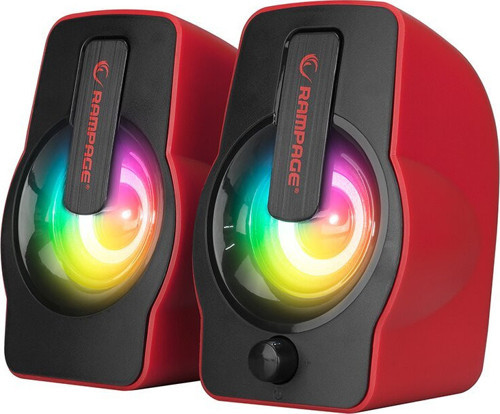 Rampage Falsetto RMS-G7 Hoparlör Speakaer Set 2.0 Multimedya ve 6W 1+1 Kırmızı USB Kablo RGB Işıklı