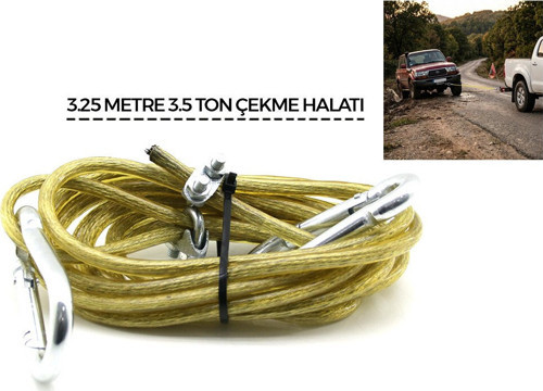 KRT-1110 Oto Çekme Halatı 3.25mt 3.5 Ton Çelik PVC Kaplamalı