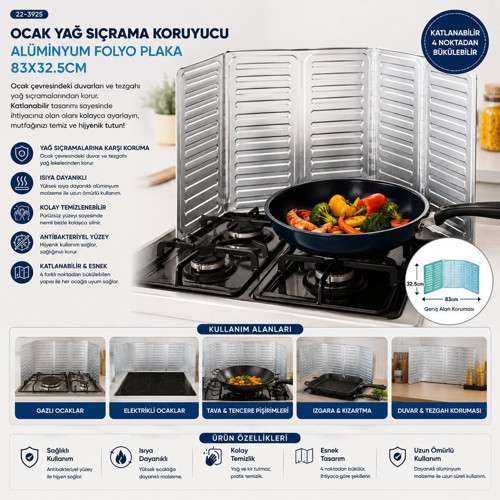 İ22-455 Ocak Yağ Sıçrama Koruyucu Alüminyum Folyo Plaka 84x32.5cm