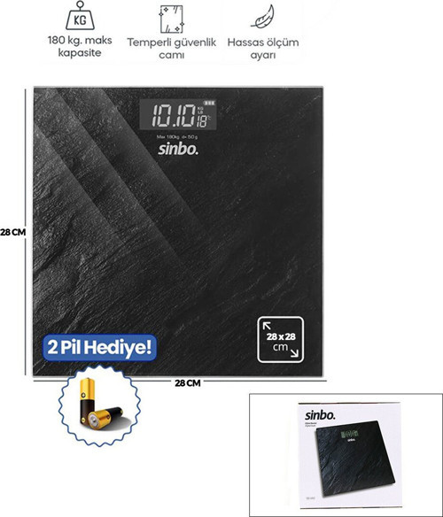SBS-4452 Banyo Baskül Terazi Tartı 28x28cm 180kg/50gr Pilli Dijital LCD Ekran