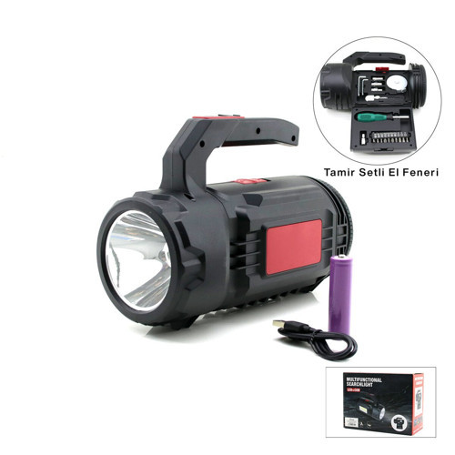 HS-310 El Fener ve Projektör 2İN1 19 Adet Tamir Type-C LED + Cob Pil Şarjlı Hırdavat Seti USB