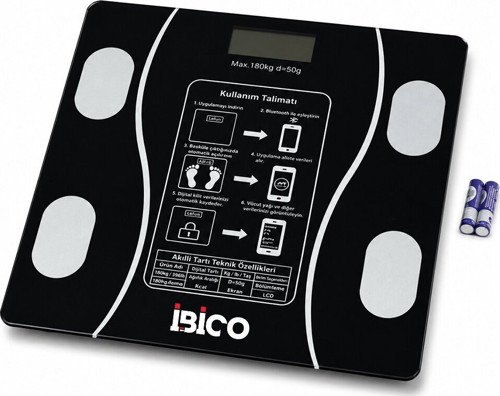 İ11-023 Dijital Banyo Baskül Terazi Tartı 180kg/50G Kas Oran Bluetooth Vücut Analizli Su Cam