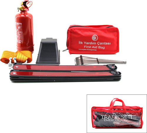 KRT-1102 Yangın Tüpü 1kg 2'li Set 4 Gen Çanta 7 Adet + 38 Adet 2 Adet Reflektör Araç Takoz