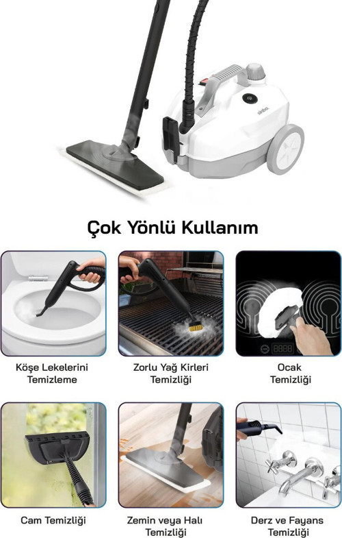 SSC-6428 Profesyonel Buharlı Temizleyici 2000W 2000ml Kapasite 5 BAR 15 Başlıklı