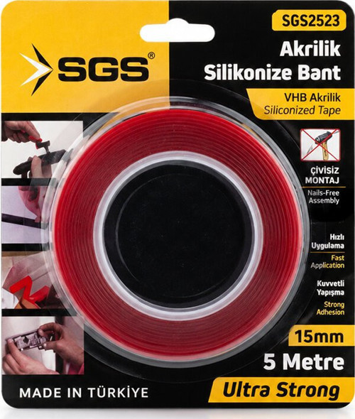 SGS-2523 Vhb Akrilik Silikonize Bant 15MMX5YRD Bandı Çift Taraflı Bant