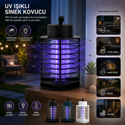 HS-373 UV Işıklı Sinek Kovucu 2 Renk Işık USB Şarjlı Asma Aparat Sessiz Çalışma