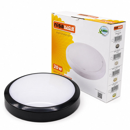 LED Glop Armatür 20W Siyah Metal Yuvarlak IP20 6500K