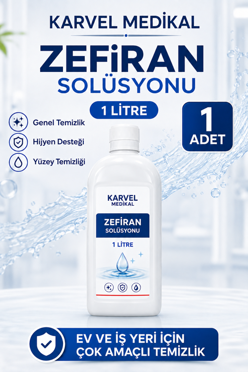 Karvel Medikal Zefiran Solüsyonu 1 Litre – Genel Temizlik ve Yüzey Hijyeni 1 Adet