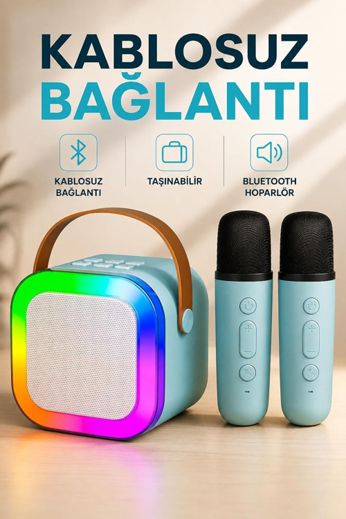 Kablosuz Mikrofonlu Karaoke Makinesi Taşınabilir Bluetooth Hoparlör ENT Seti Bas Tiz Ayarlı Retro Hoparlör Yet