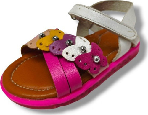Bagcı 3039-20 Renkli Kalp Cırtlı Kız Çocuk Sandalet Pembe Beyaz 21-25