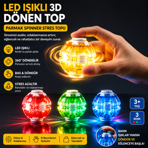 LED Işıklı Gyro Fidget Top – Parmak Döndürme Oyuncağı