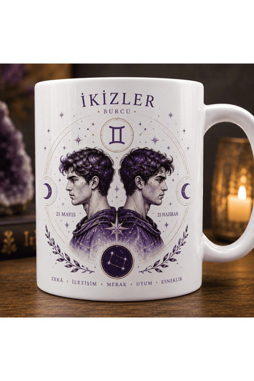 İkizler Burcu Temalı Kupa Bardak – Astroloji ve Burç Tasarımlı Seramik Kupa