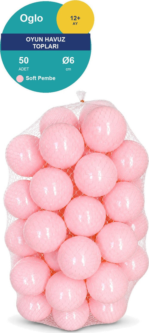 Soft Pembe Havuz Topu 50 Adet — Yumuşak Oyun Havuzu Topları, Filede 1+ Yaş