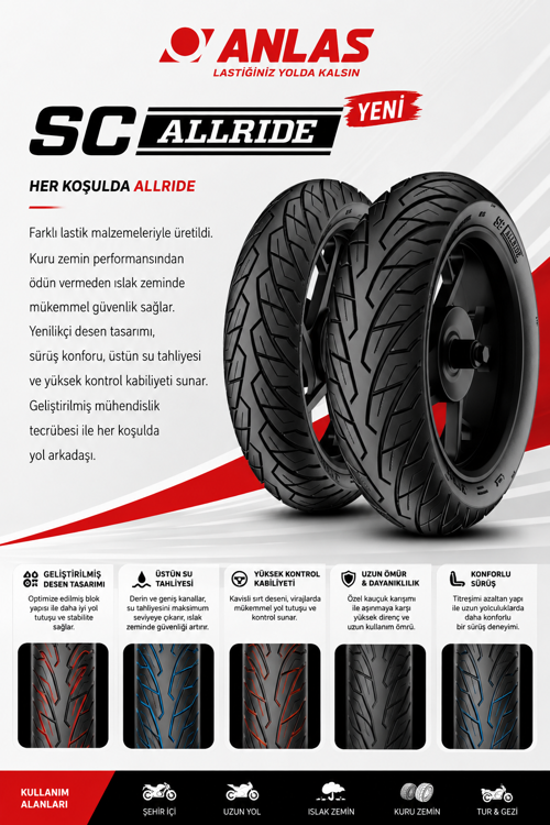 Anlas SC AllRide 120/70-15 ve 140/70-14 Takım 4 Mevsim Yeni Üretim OBL012