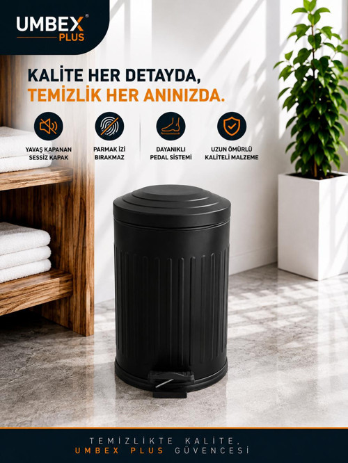16 LT AMORTİSÖRLÜ SİYAH RENK YAVAŞ KAPANIR ÇÖP KOVASI BANYO VE MUTFAKLARINIZDA KULLANIMA UYGUN İÇ KOVALI
