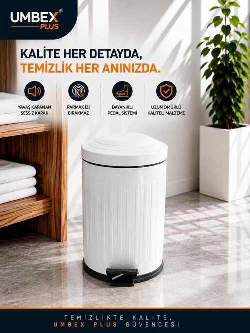 16 LT AMORTİSÖRLÜ BEYAZ RENK YAVAŞ KAPANIR ÇÖP KOVASI BANYO VE MUTFAKLARINIZDA KULLANIMA UYGUN İÇ KOVALI