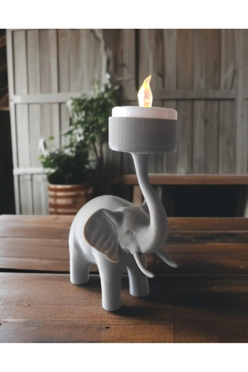 Gri Renk Minimal Pilli Tea Light Tasarım Fil Bioplastik