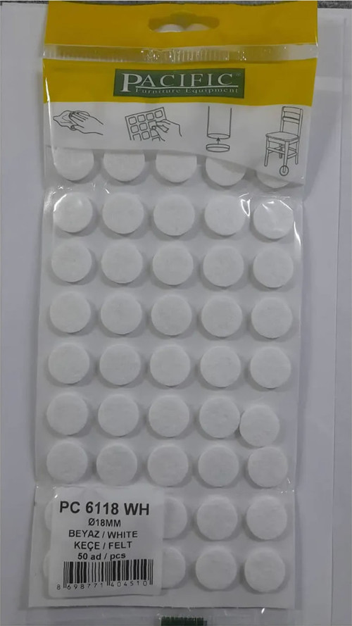 Pacific Yuvarlak Yapışkanlı Sandalye Koltuk Mobilya Ayak Keçesi Felt 18 Mm Beyaz (10 adet)