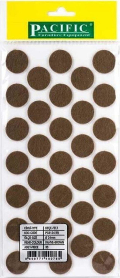 Pacific Yuvarlak Yapışkanlı Sandalye Koltuk Mobilya Ayak Keçesi Felt 24 Mm Kahve (2 Adet)