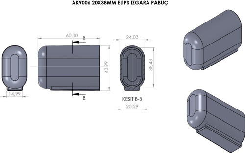 20x38 Mm Elips Izgara Pabuç Siyah (1 Adet)