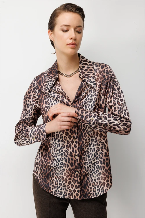 Leopar Desenli Saten Gömlek 1027