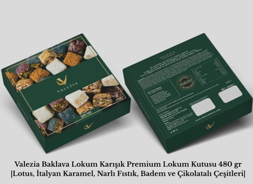 Baklava Lokum Karışık Premium Lokum Kutusu 480 Gr | Lotus, İtalyan Karamel, Narlı Fıstık, Badem Ve Çikolatalı Çeşitler