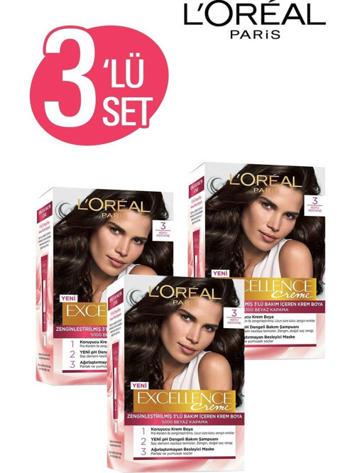 Excellence Creme Saç Boyası 3 Koyu Kestane 3'lü Set
