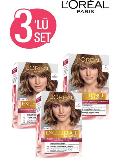 Excellence Creme Saç Boyası 7 Kumral 3'lü Set