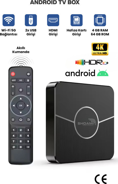 4K Android Tv Box, Wıfı 5G, 4/64 Gb, Usb Ve Hafıza Kartı Girişli, Akıllı Kumandalı, Video Oynatıcı
