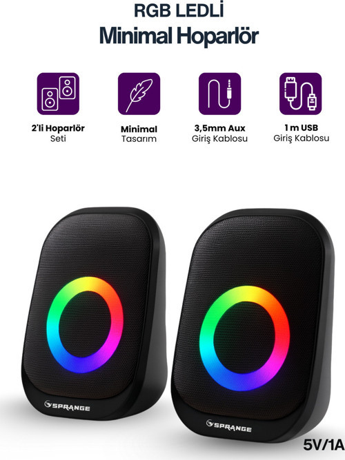 2’Li Tak Çalıştır Usb Bilgisayar Hoparlörü – Rgb, Güçlü Ses, Kompakt Tasarım, Telefona Bağlanabilir