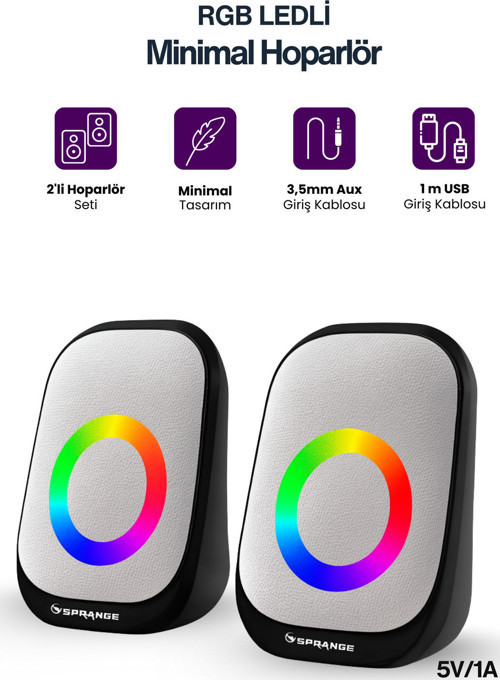 2’Li Tak Çalıştır Usb Bilgisayar Hoparlörü – Rgb, Güçlü Ses, Kompakt Tasarım, Telefona Bağlanabilir
