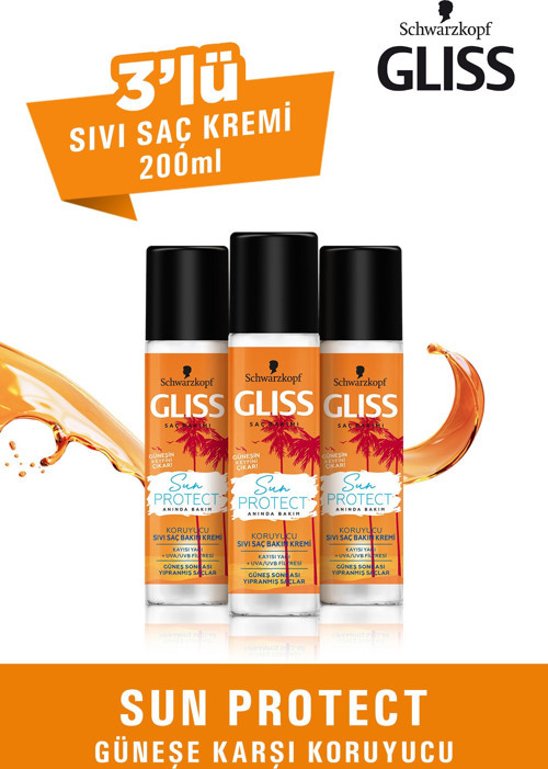 Sun Protect Güneşe Karşı Koruyucu Durulanmayan Sıvı Saç Kremi 200 Ml 3'Lü